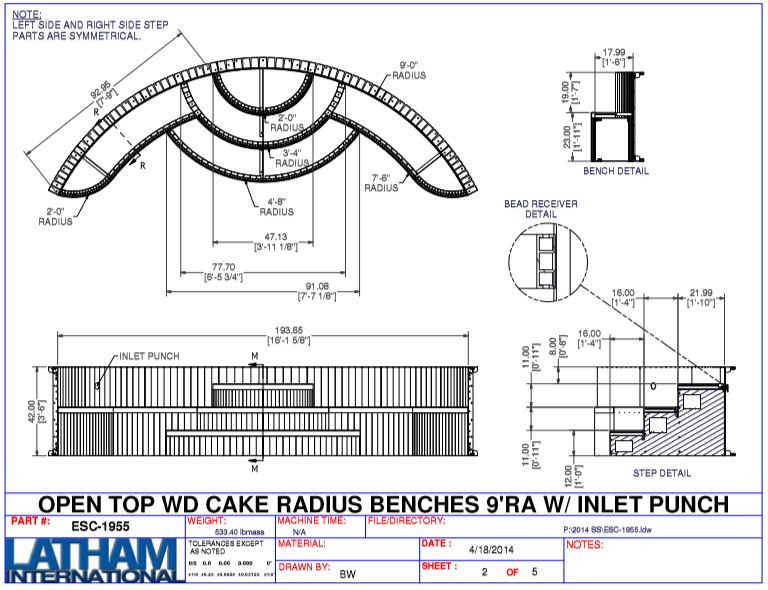 9' Radius Wedding Cake Step 42" w/ Double Benches w/ Inlet Punch